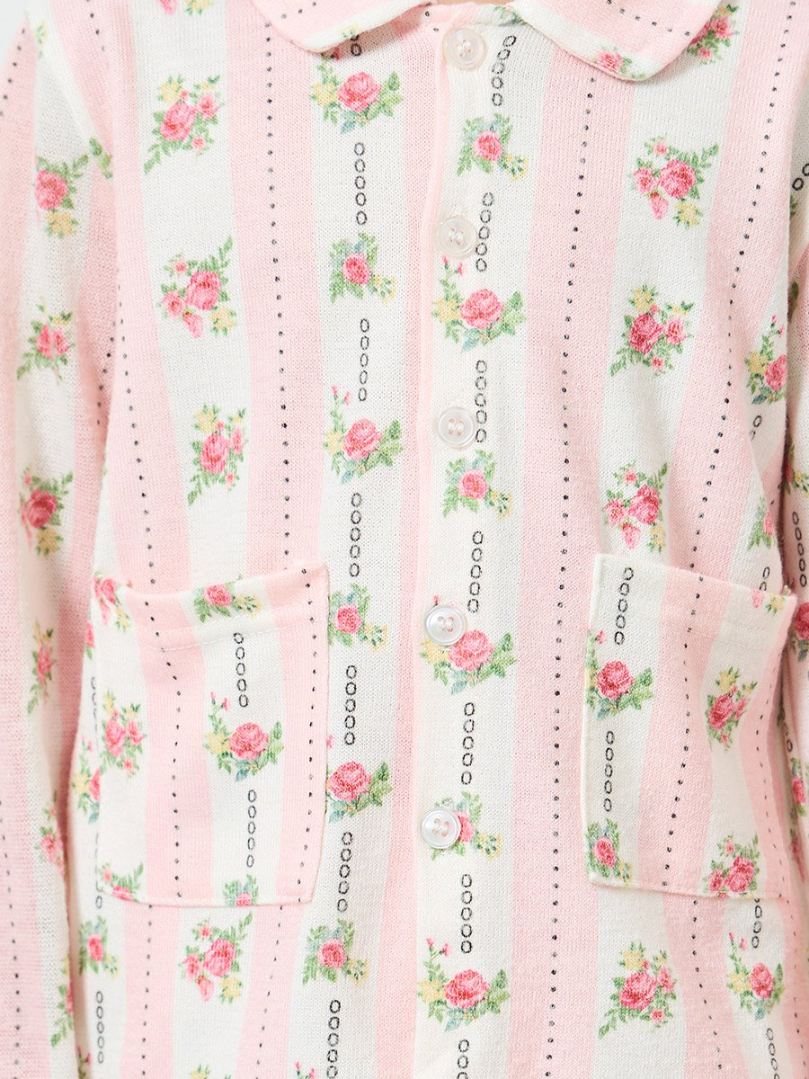 Girls Pink Floral Print Long Sleeve Shirt and Pyjama Set