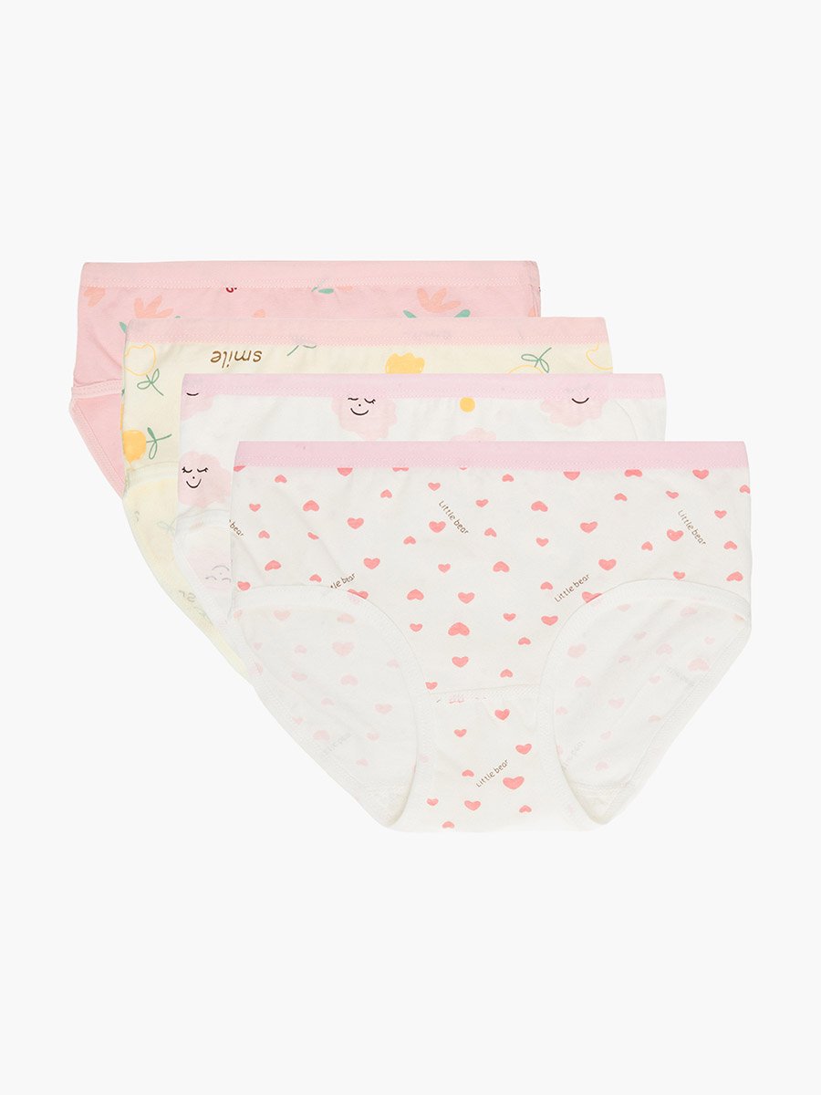 Pack of 4 - Girls Printed Cotton Briefs