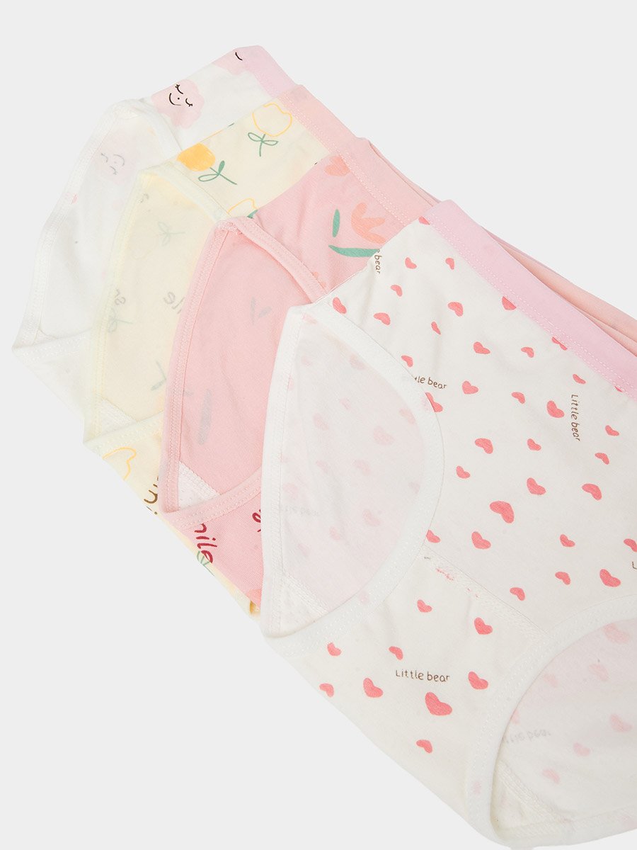 Pack of 4 - Girls Printed Cotton Briefs