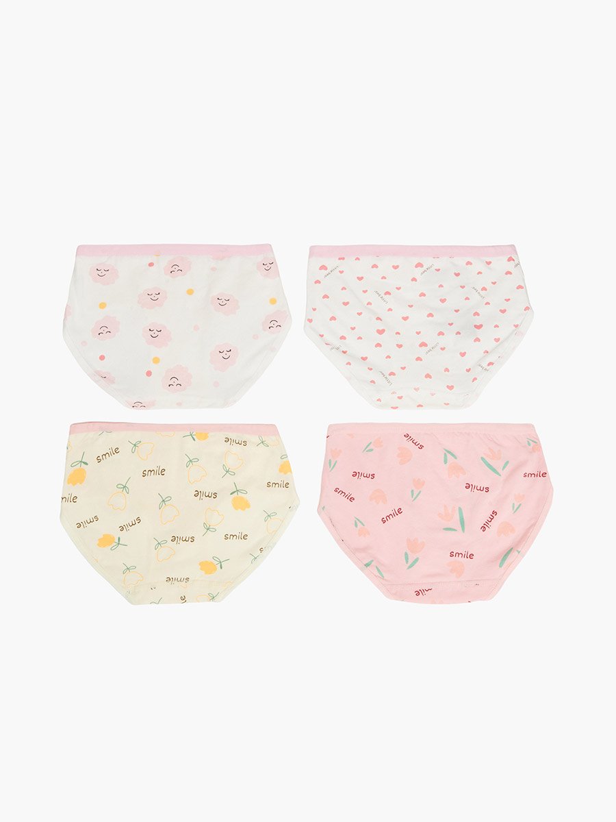 Pack of 4 - Girls Printed Cotton Briefs