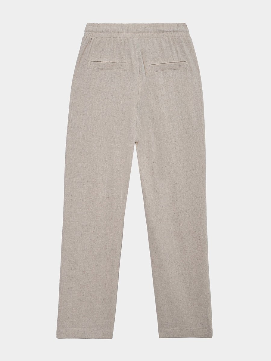 Boys Beige Linen Drawstring Pants
