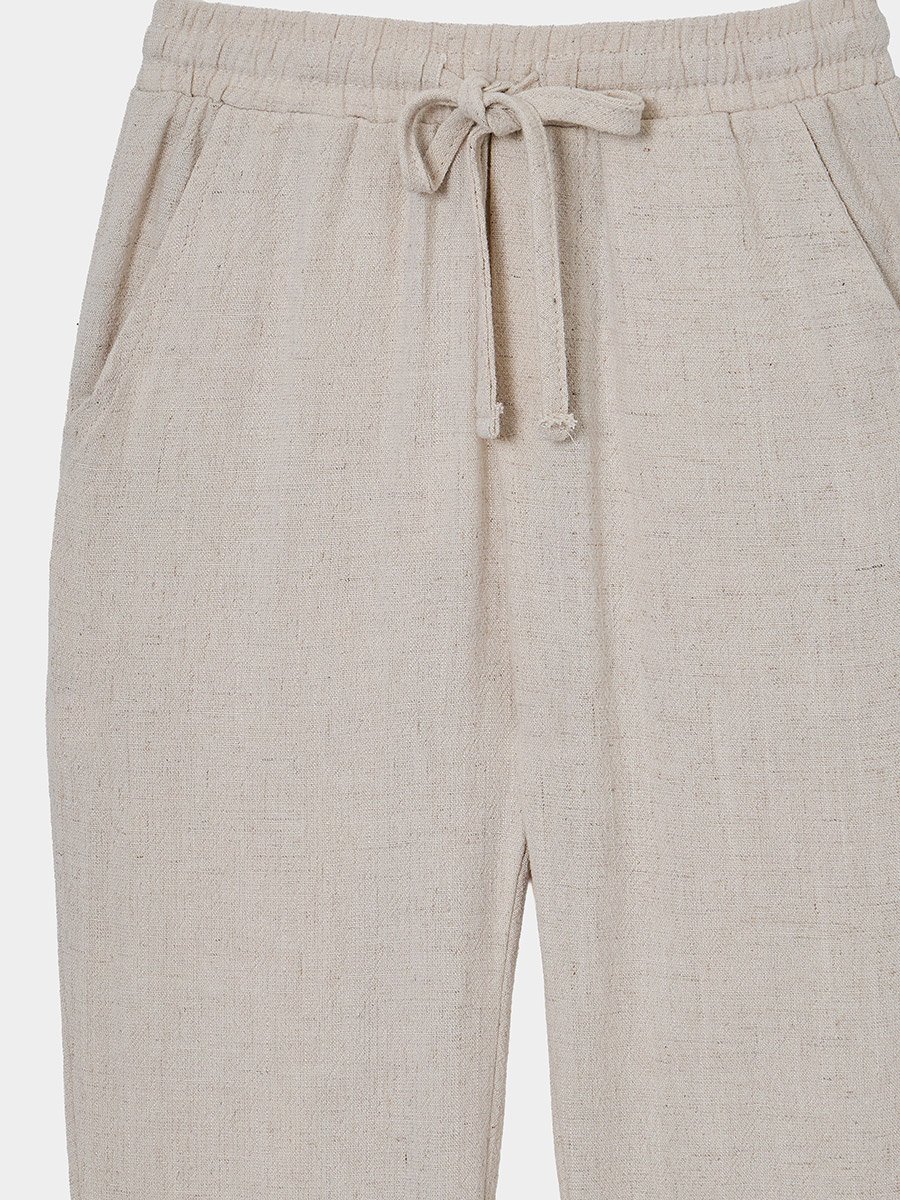 Boys Beige Linen Drawstring Pants
