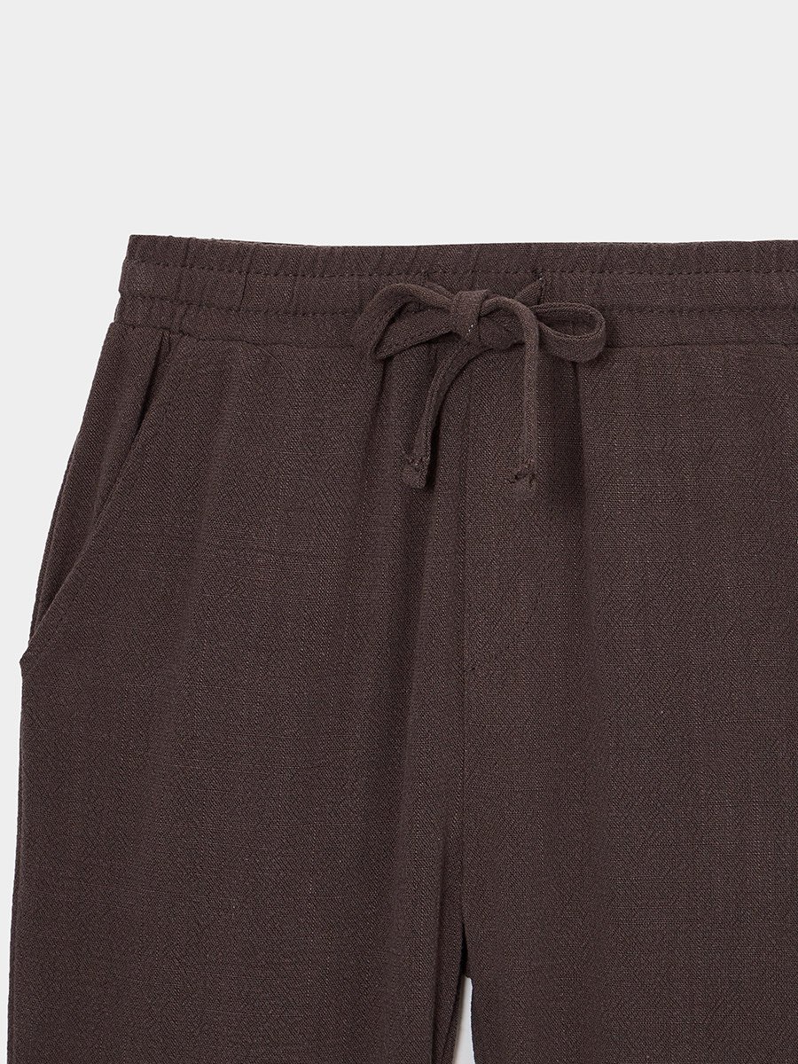 Teen Boys Brown Linen Drawstring Pants