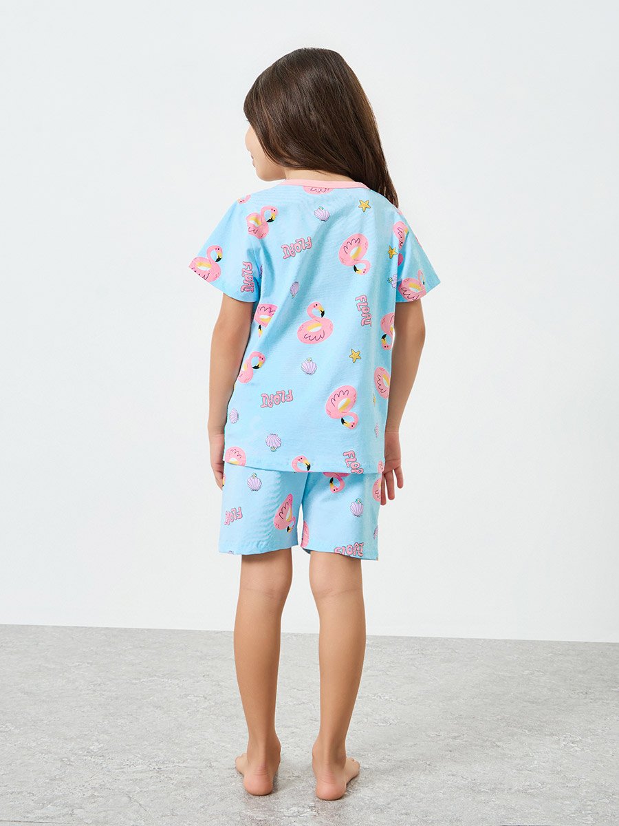 Girls Flamingo Print T-Shirt and Shorts Set