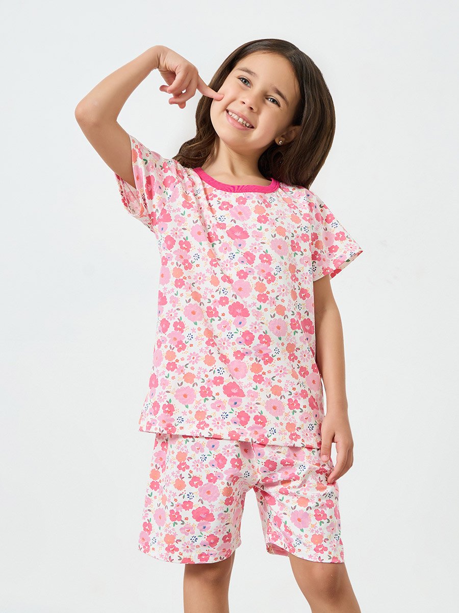 Girls Floral Print T-Shirt and Shorts Set