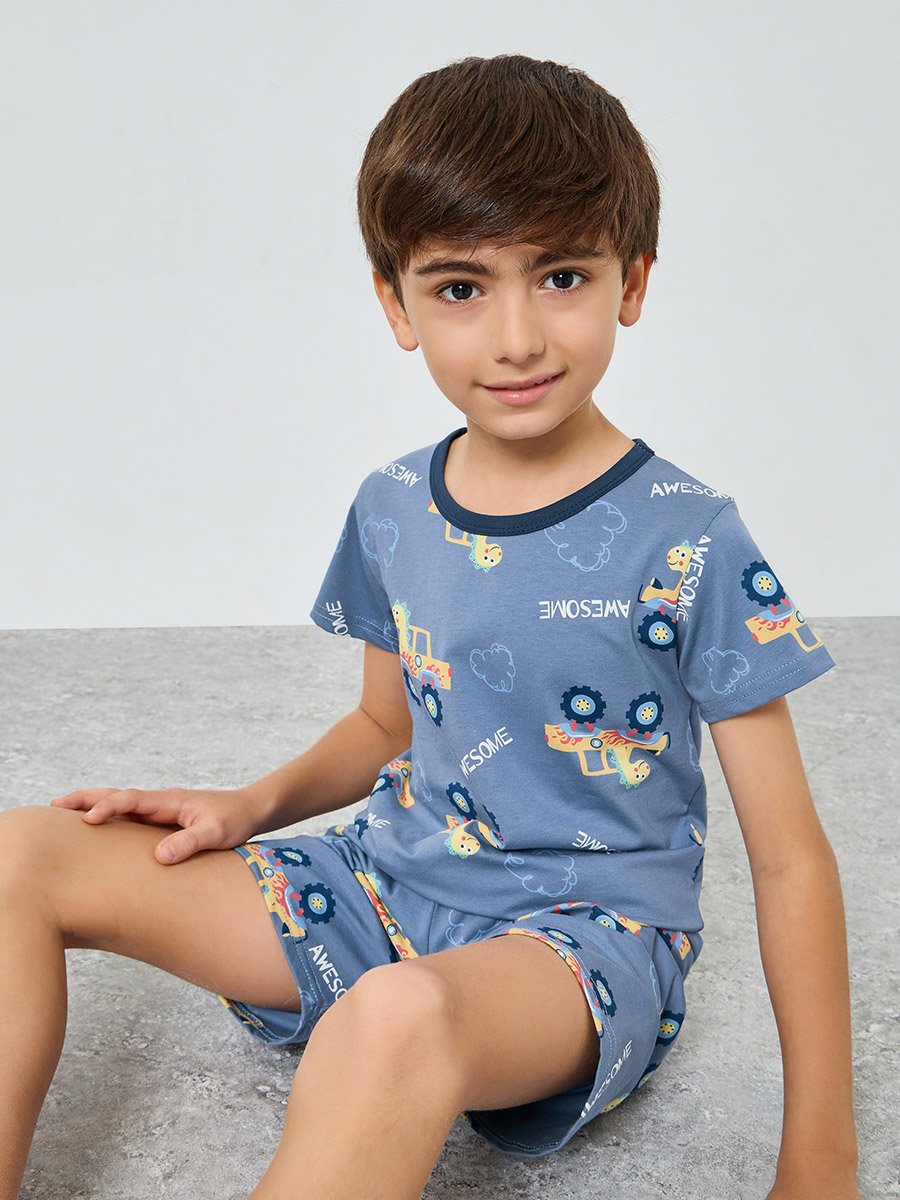 Boys Printed T-Shirt and Shorts Pyjama Set