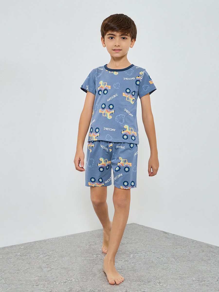 Boys Printed T-Shirt and Shorts Pyjama Set