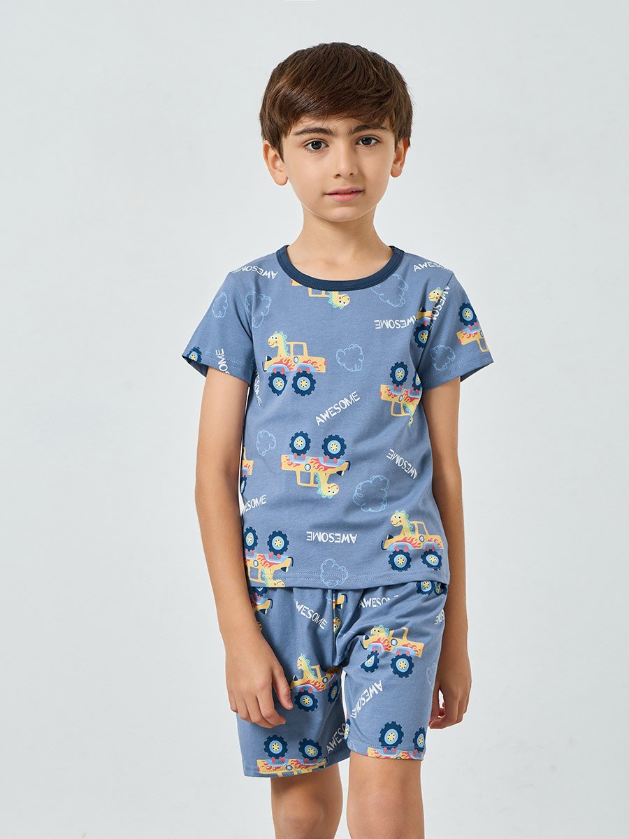 Boys Printed T-Shirt and Shorts Pyjama Set