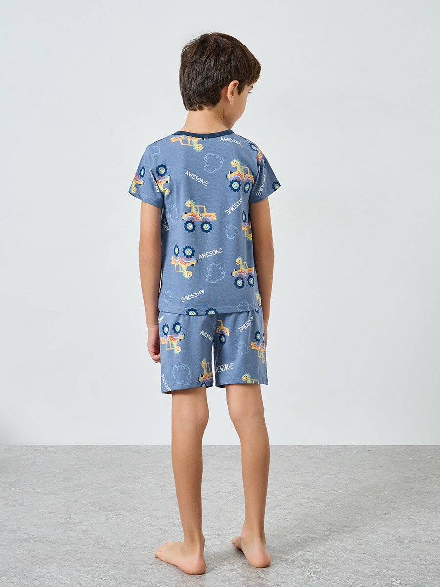 Boys Printed T-Shirt and Shorts Pyjama Set