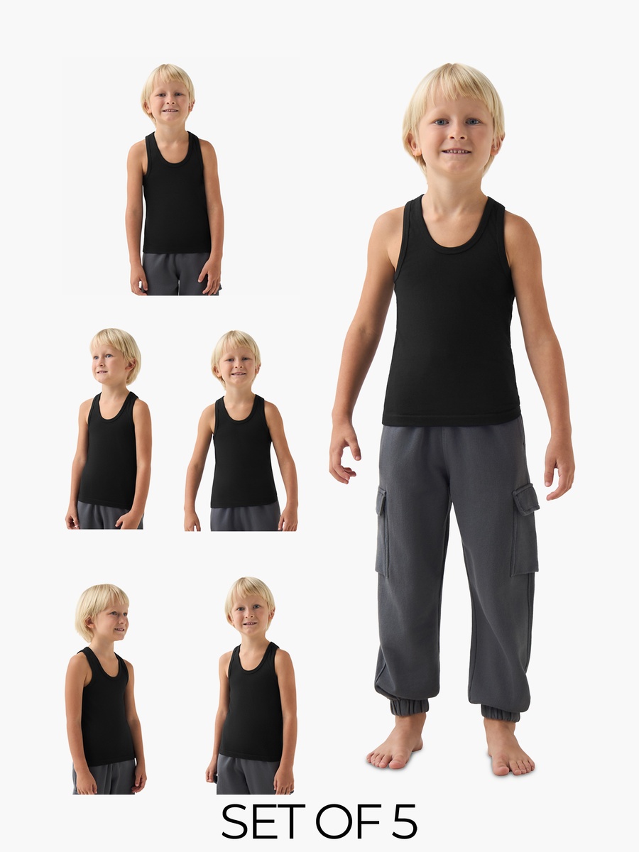 Cotton Scoop Neck Vest - 5-Piece Set