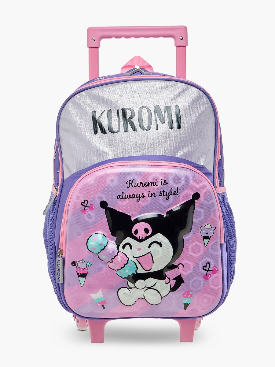 Kuromi Print Trolley Backpack with Retractable Handle - 16 inches