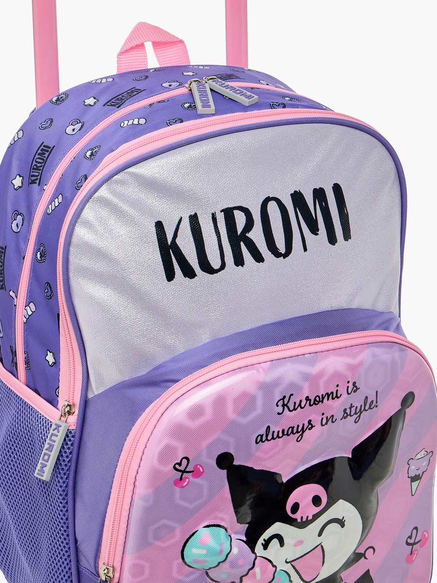 Kuromi Print Trolley Backpack with Retractable Handle - 16 inches