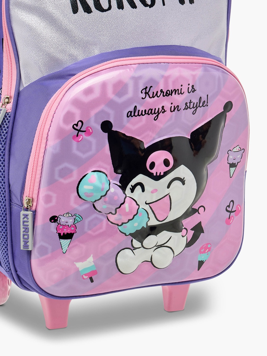 Kuromi Print Trolley Backpack with Retractable Handle - 16 inches