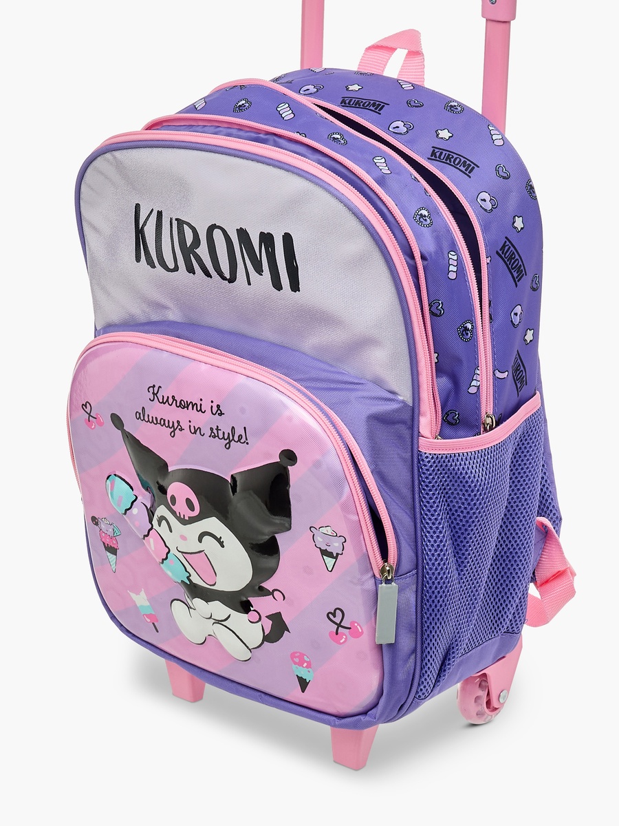 Kuromi Print Trolley Backpack with Retractable Handle - 16 inches
