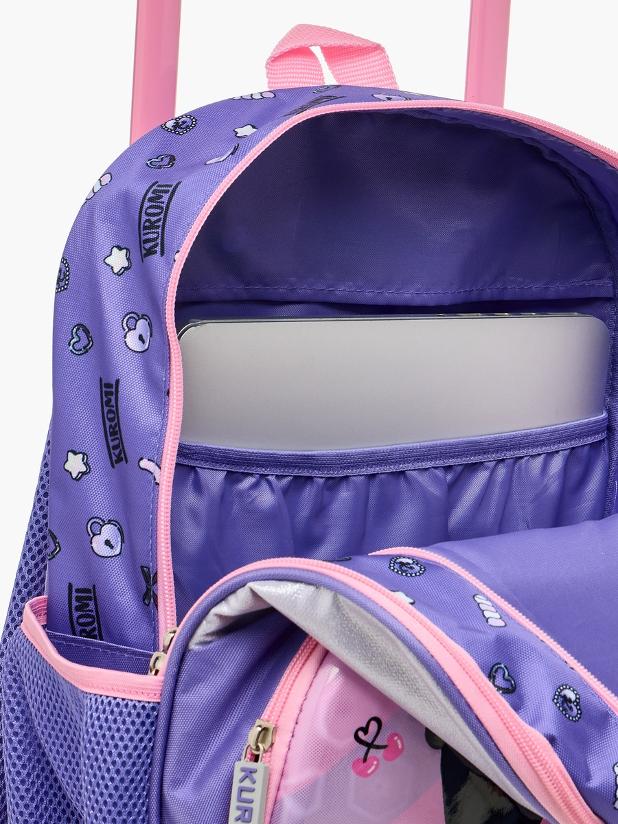 Kuromi Print Trolley Backpack with Retractable Handle - 16 inches