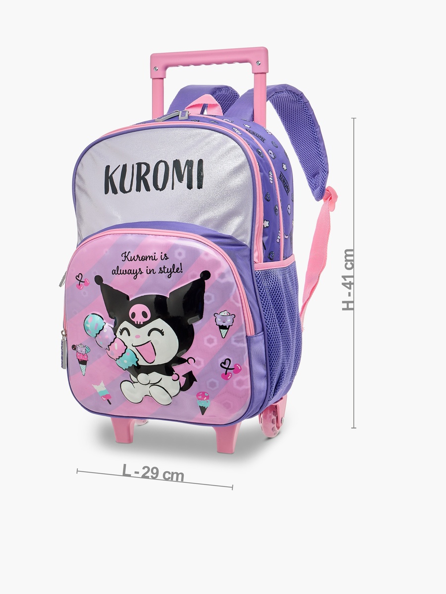 Kuromi Print Trolley Backpack with Retractable Handle - 16 inches