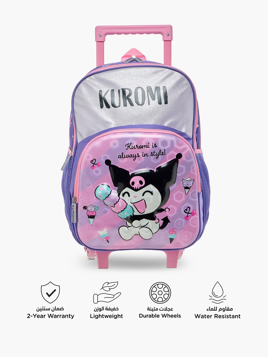 Kuromi Print Trolley Backpack with Retractable Handle - 16 inches