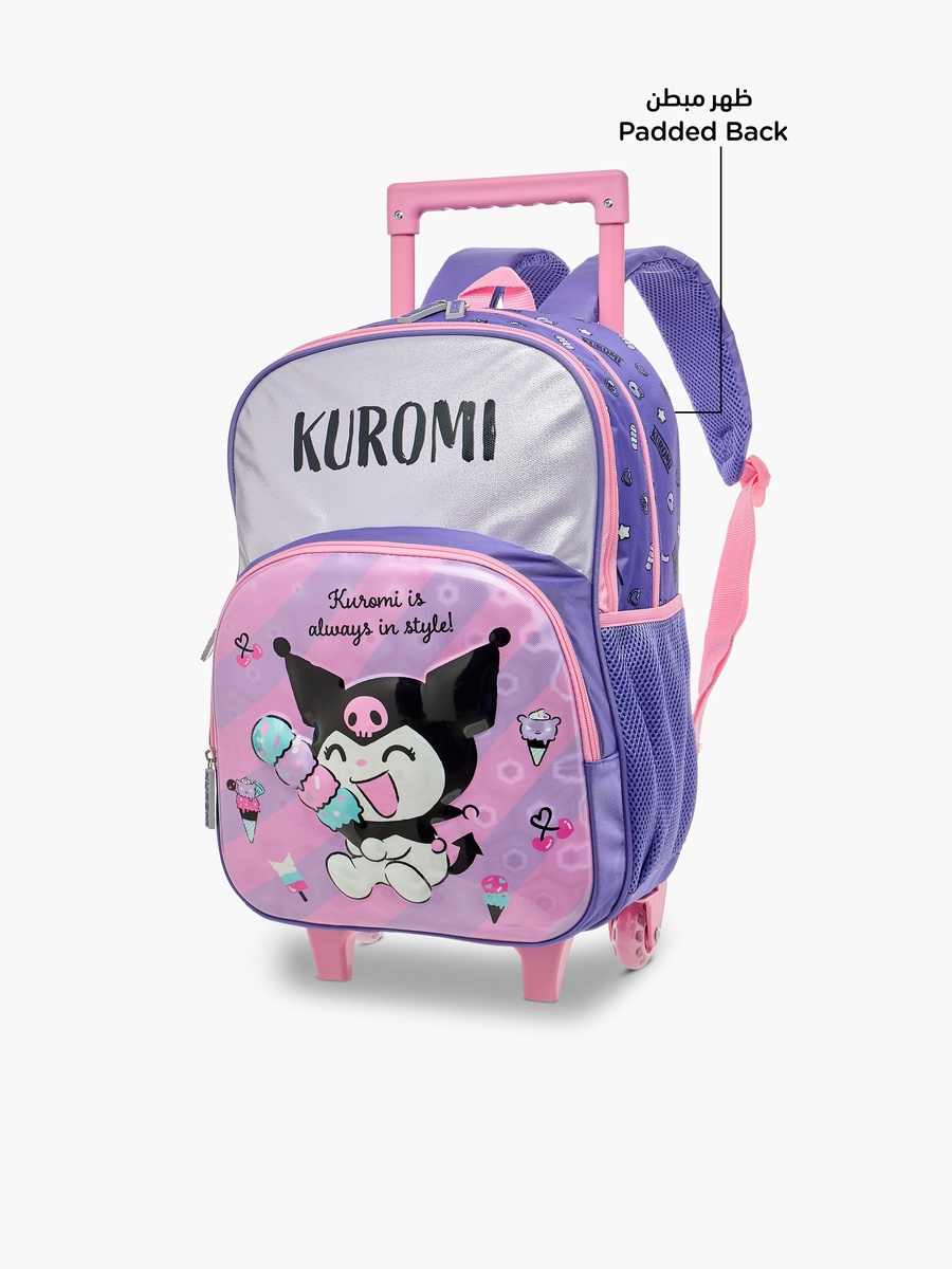 Kuromi Print Trolley Backpack with Retractable Handle - 16 inches