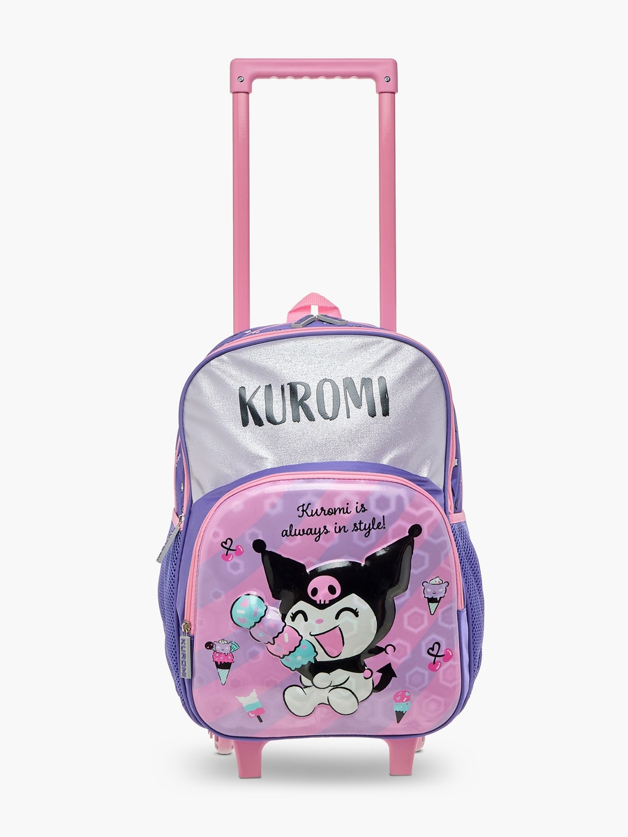 Kuromi Print Trolley Backpack with Retractable Handle - 16 inches