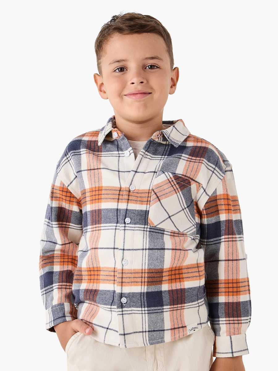 Checked Cotton Blend Long Sleeve Shirt with Chest Pocket
