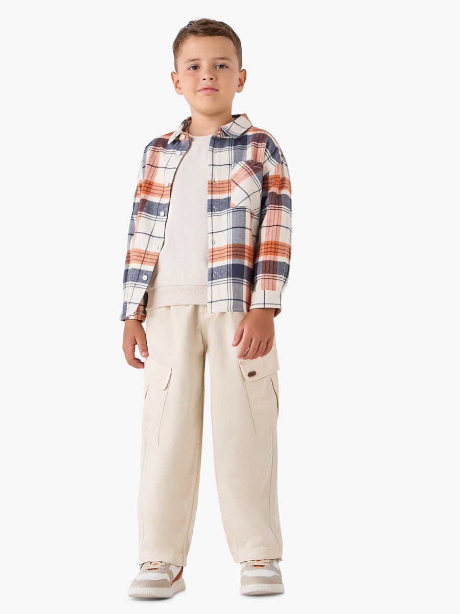Checked Cotton Blend Long Sleeve Shirt with Chest Pocket