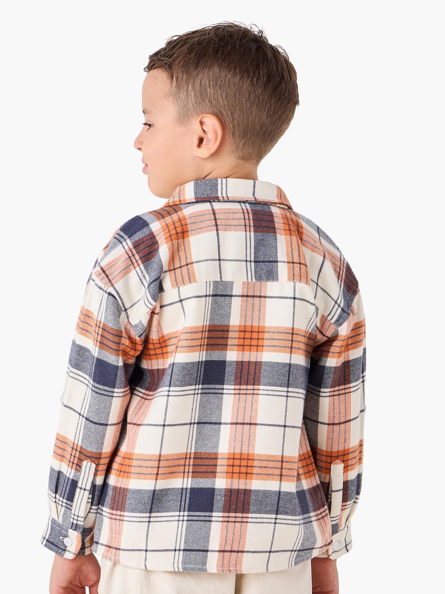 Checked Cotton Blend Long Sleeve Shirt with Chest Pocket