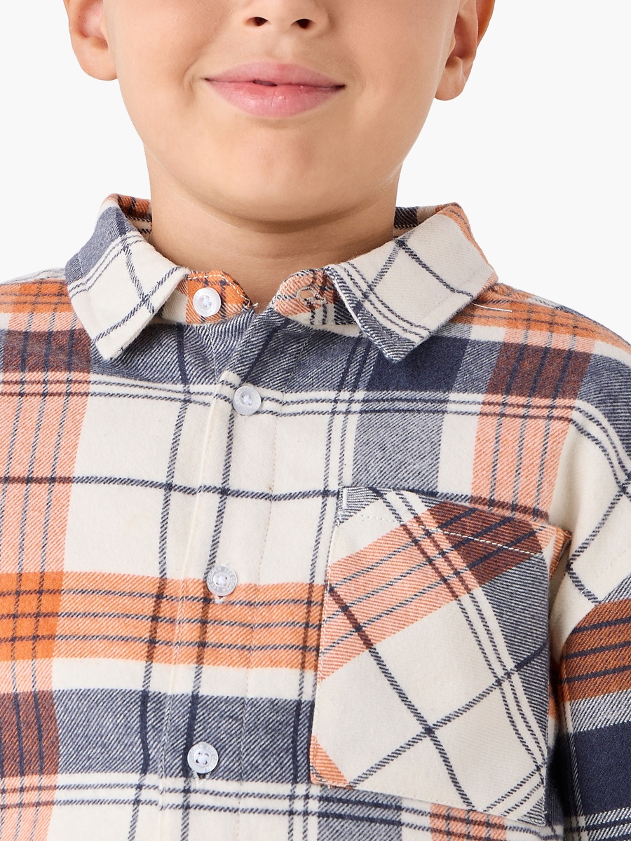 Checked Cotton Blend Long Sleeve Shirt with Chest Pocket