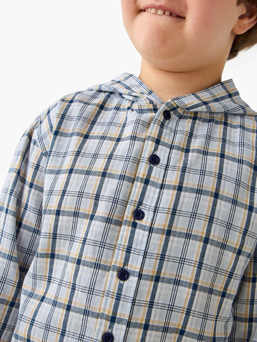 Checked Cotton Long Sleeve Shirt with Hood