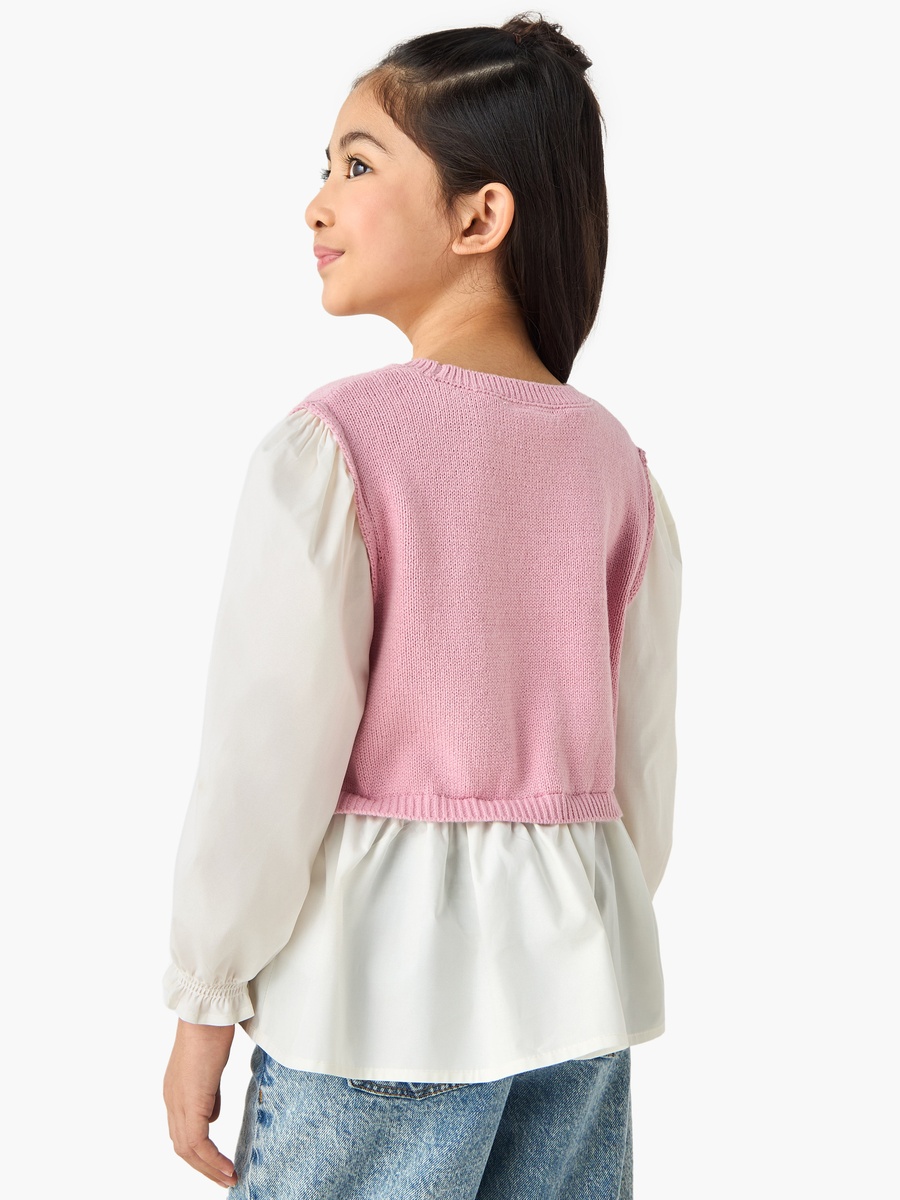 Long Sleeve Peplum Top with Bow Accent and Round Neck