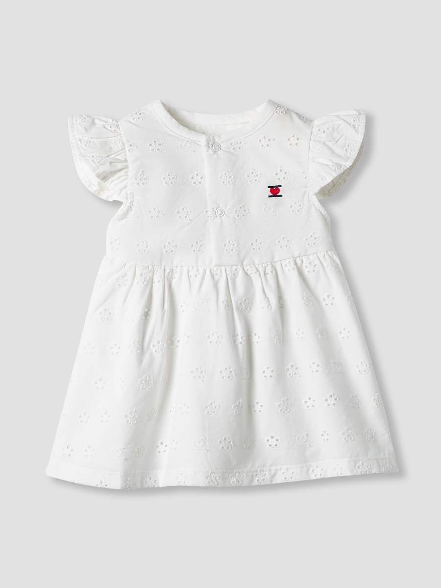 Schiffli Textured Cotton Cap Sleeves Dress