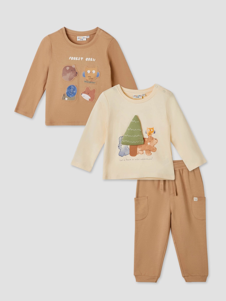 Printed Cotton Crew Neck T-Shirt and Joggers Set - Pack of 3
