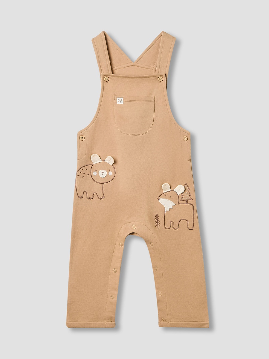 Embroidered Cotton Crew Neck T-Shirt and Dungaree Set