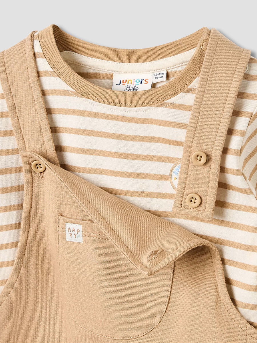 Embroidered Cotton Crew Neck T-Shirt and Dungaree Set