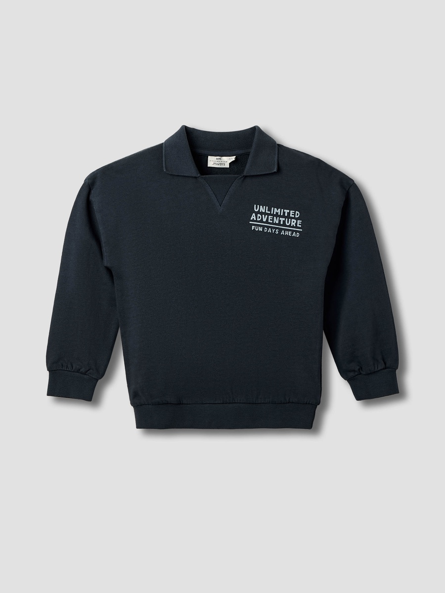 Typographic Print Collared Sweatshirt and Joggers Set