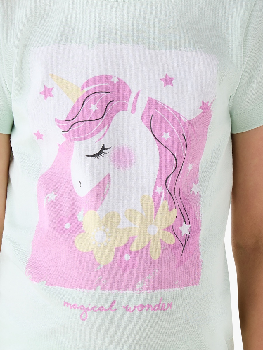 Unicorn Print Cotton Short Sleeves Pyjama Set