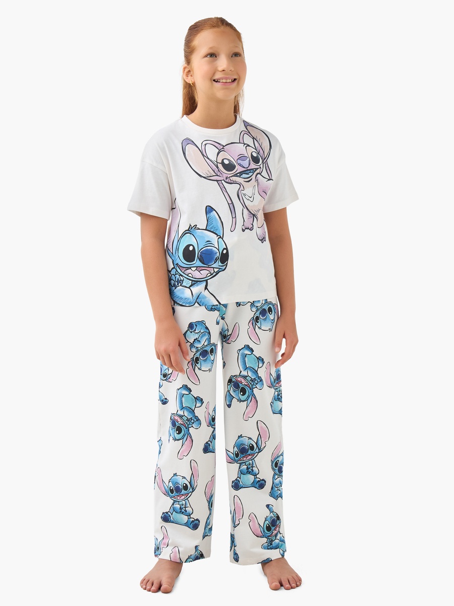 Stitch and Angel Print Cotton Short Sleeves Pyjama Set