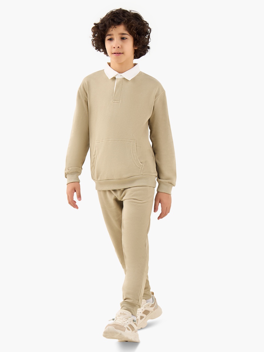 Collared Sweatshirt and Joggers Set with Kangaroo Pocket