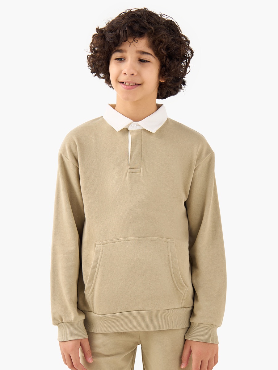 Collared Sweatshirt and Joggers Set with Kangaroo Pocket