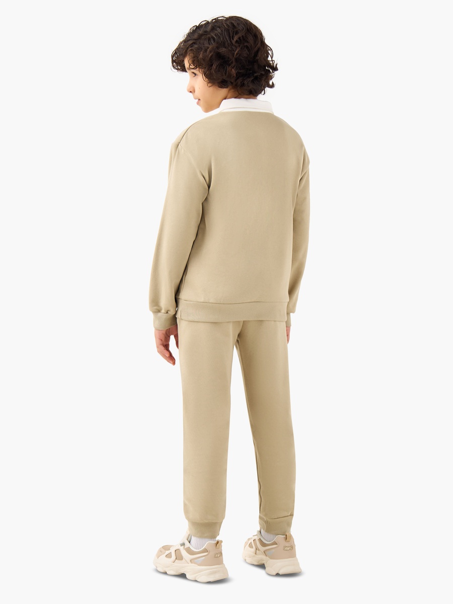 Collared Sweatshirt and Joggers Set with Kangaroo Pocket