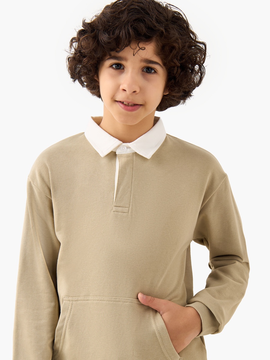 Collared Sweatshirt and Joggers Set with Kangaroo Pocket