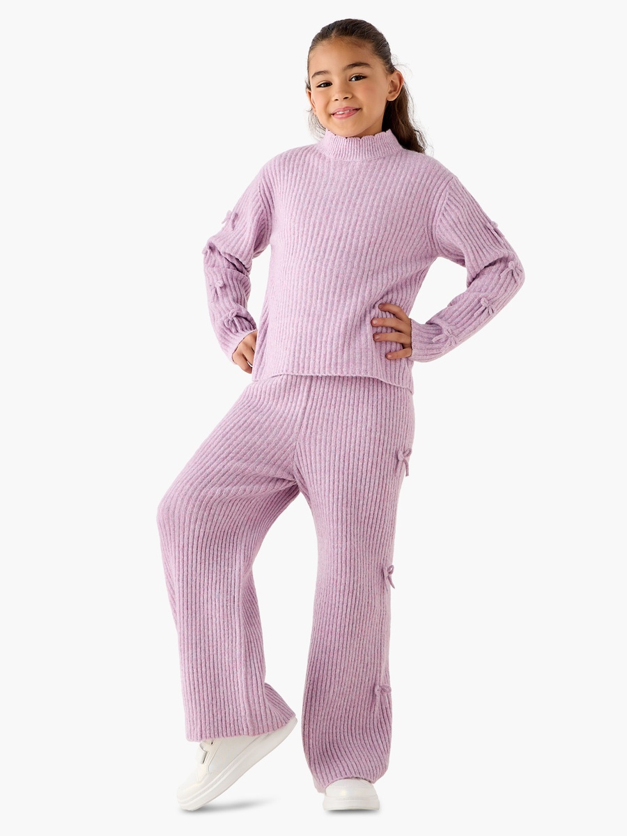 Turtle Neck T-Shirt and Pants Set with Bow Detail