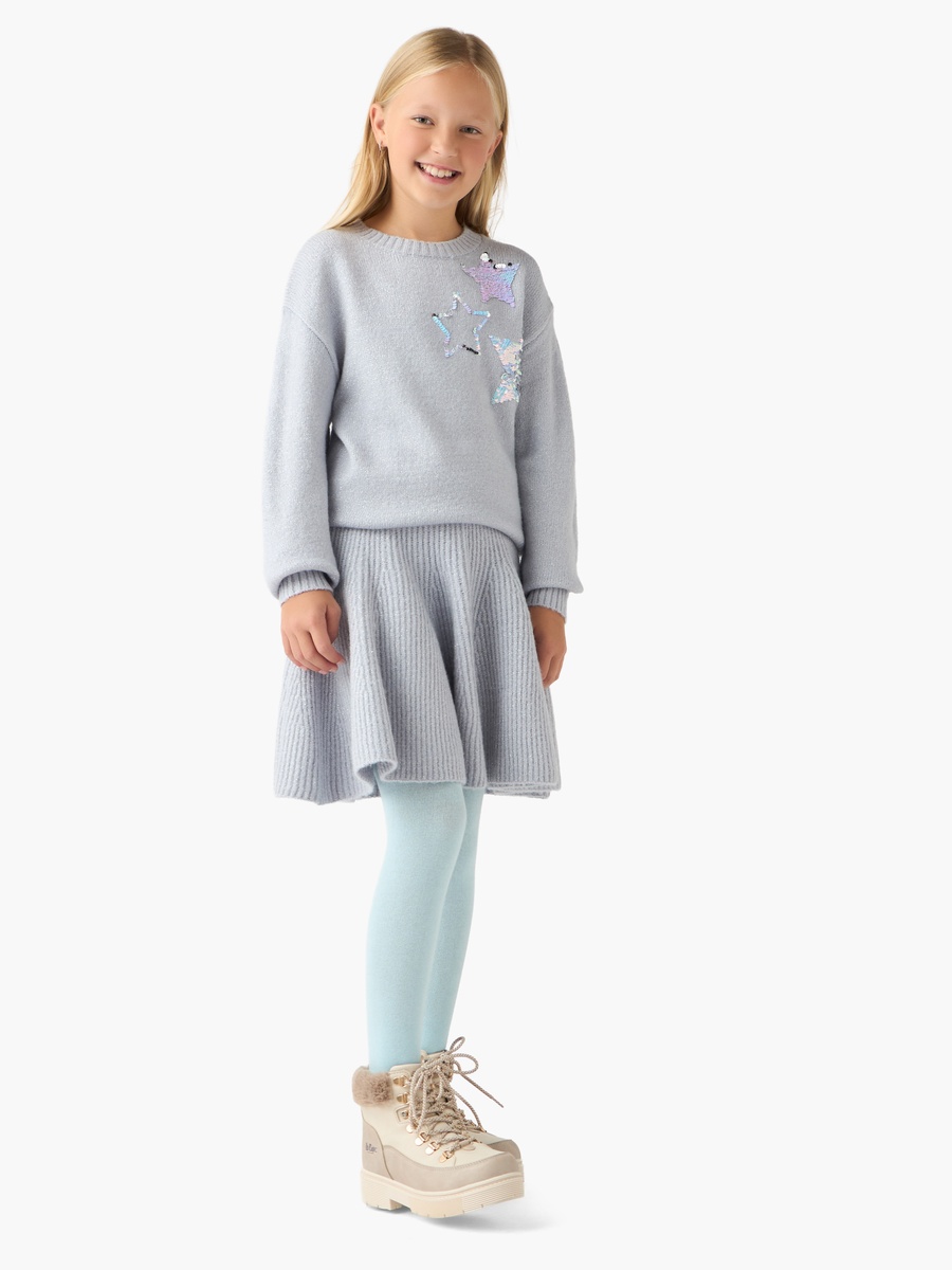 Star Sequinned Wool Sweater with Skirt and Stockings Set