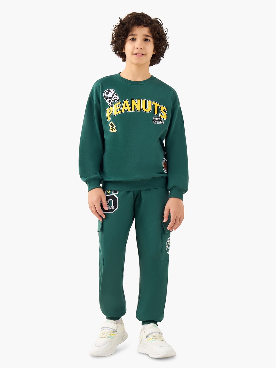 Snoopy Print Cotton Crew Neck Sweatshirt and Joggers Set