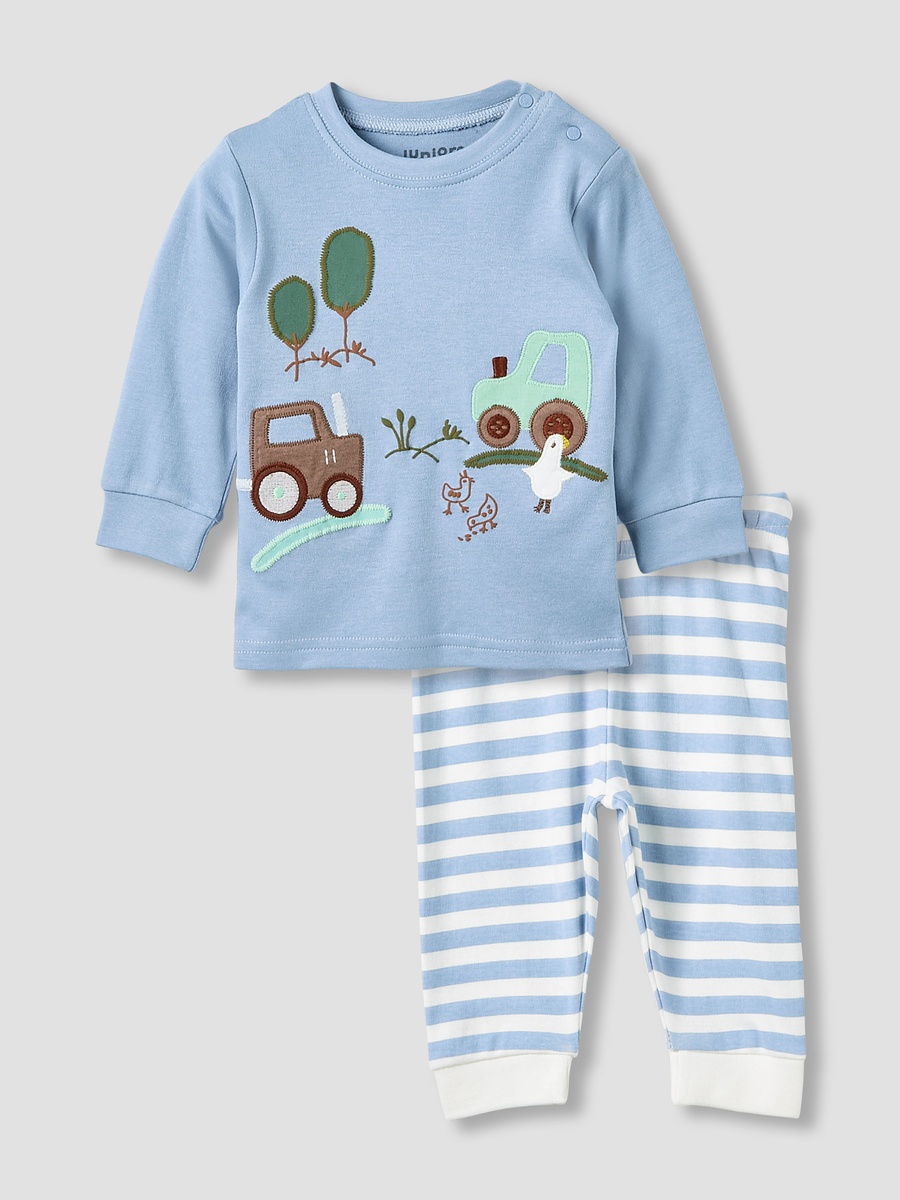 Graphic Embroidery Cotton Long Sleeves Pyjama Set