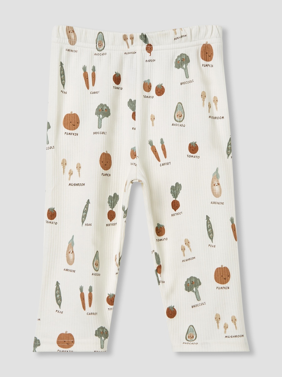 Vegetable Print Cotton Pyjama Set with Long Sleeves and Collar