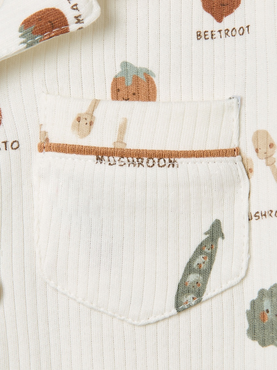 Vegetable Print Cotton Pyjama Set with Long Sleeves and Collar