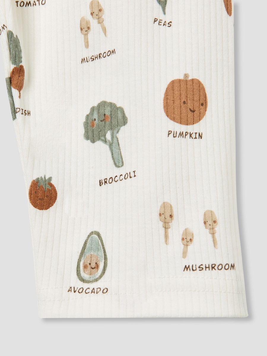 Vegetable Print Cotton Pyjama Set with Long Sleeves and Collar
