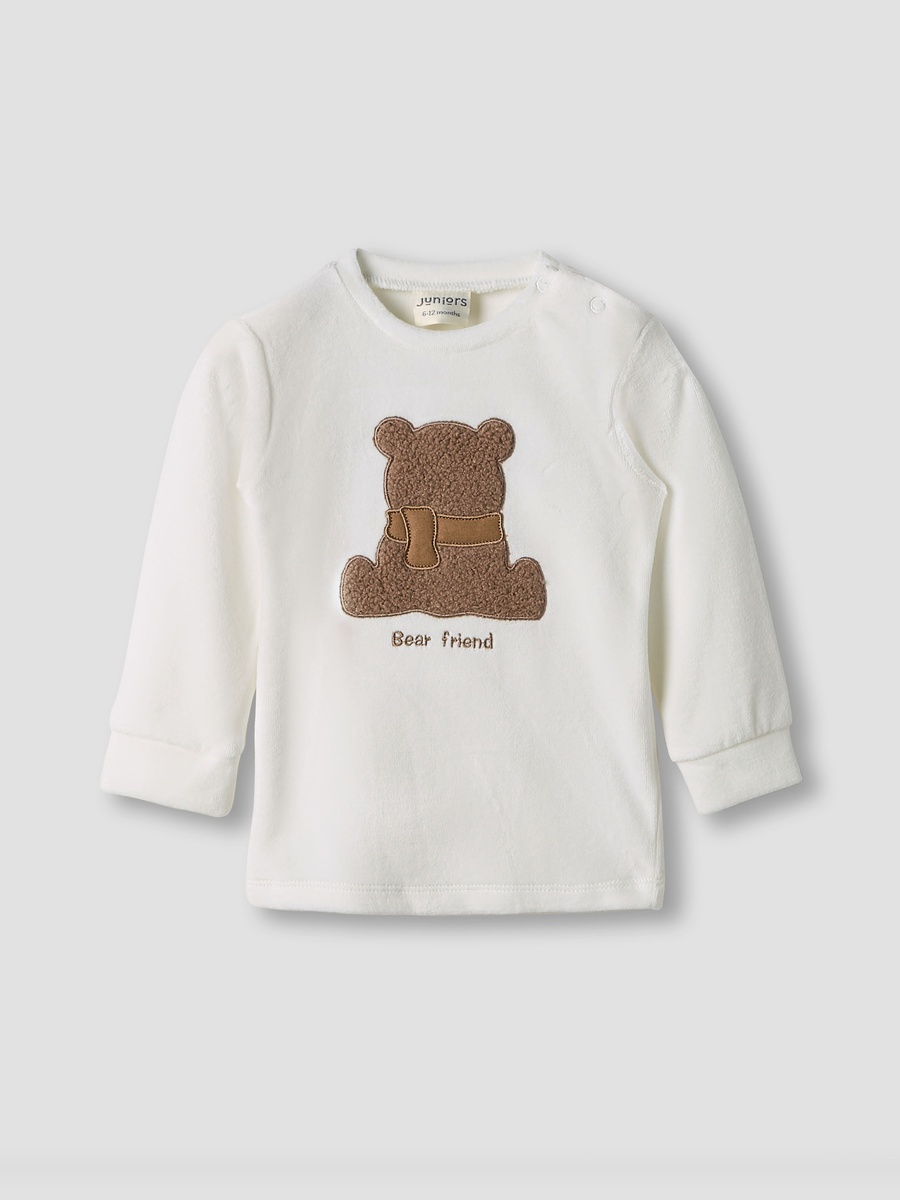 Bear Applique Long Sleeves Velour Sweatshirt and Pyjama Set