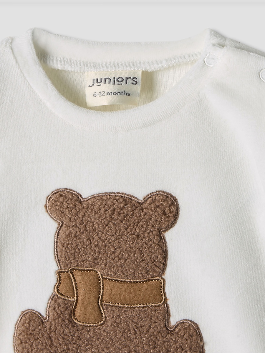 Bear Applique Long Sleeves Velour Sweatshirt and Pyjama Set