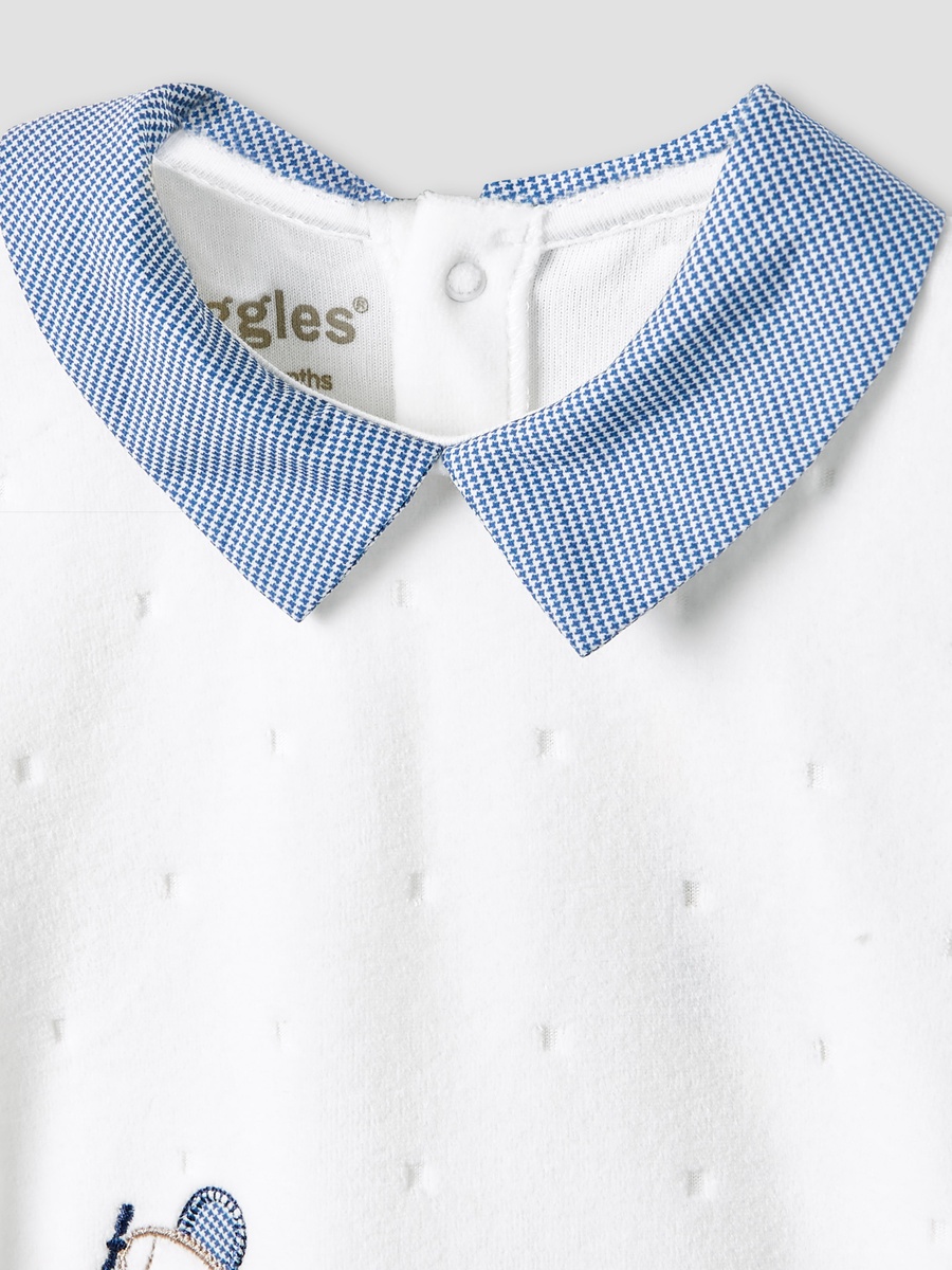 Embroidered Pyjama Set with Long Sleeves and Collar